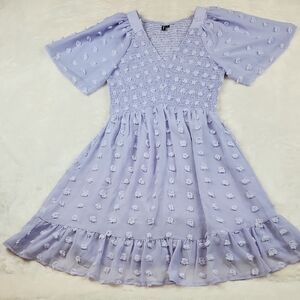 Zattcas Elegant Lined Lavender Mini Spring Dress Puff Sleeves Women's Size Small